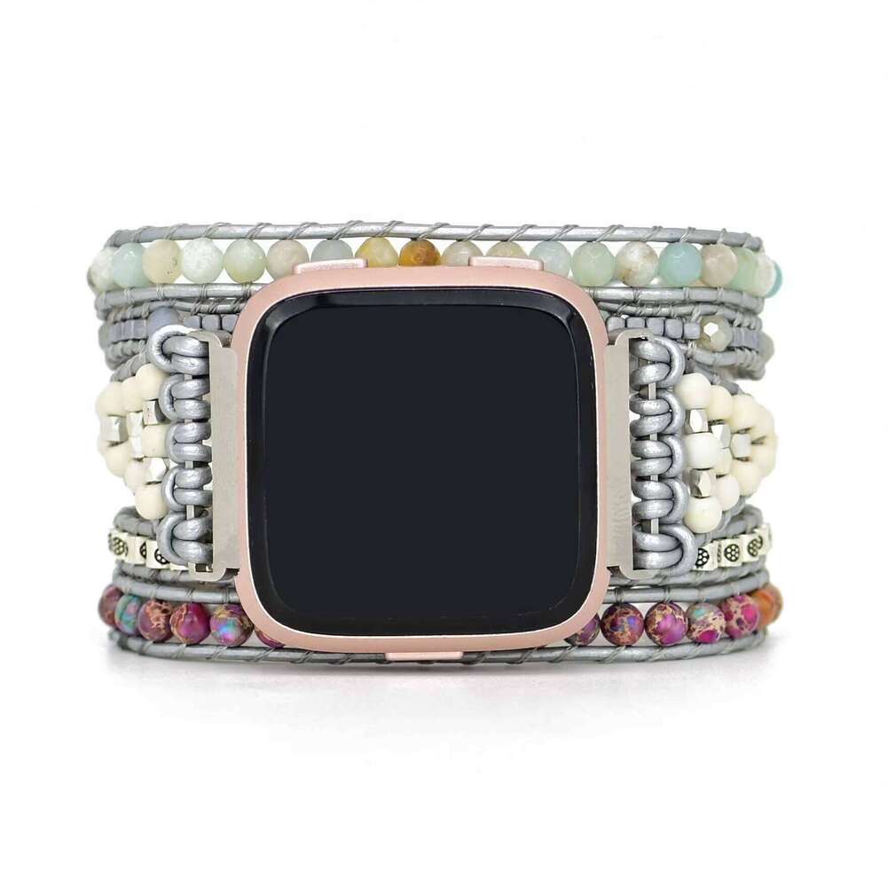Hot Selling Natural Stone FitbitWatch Turquoise Wrapped Strap Handmade bohemian Smart Watch Bracelet