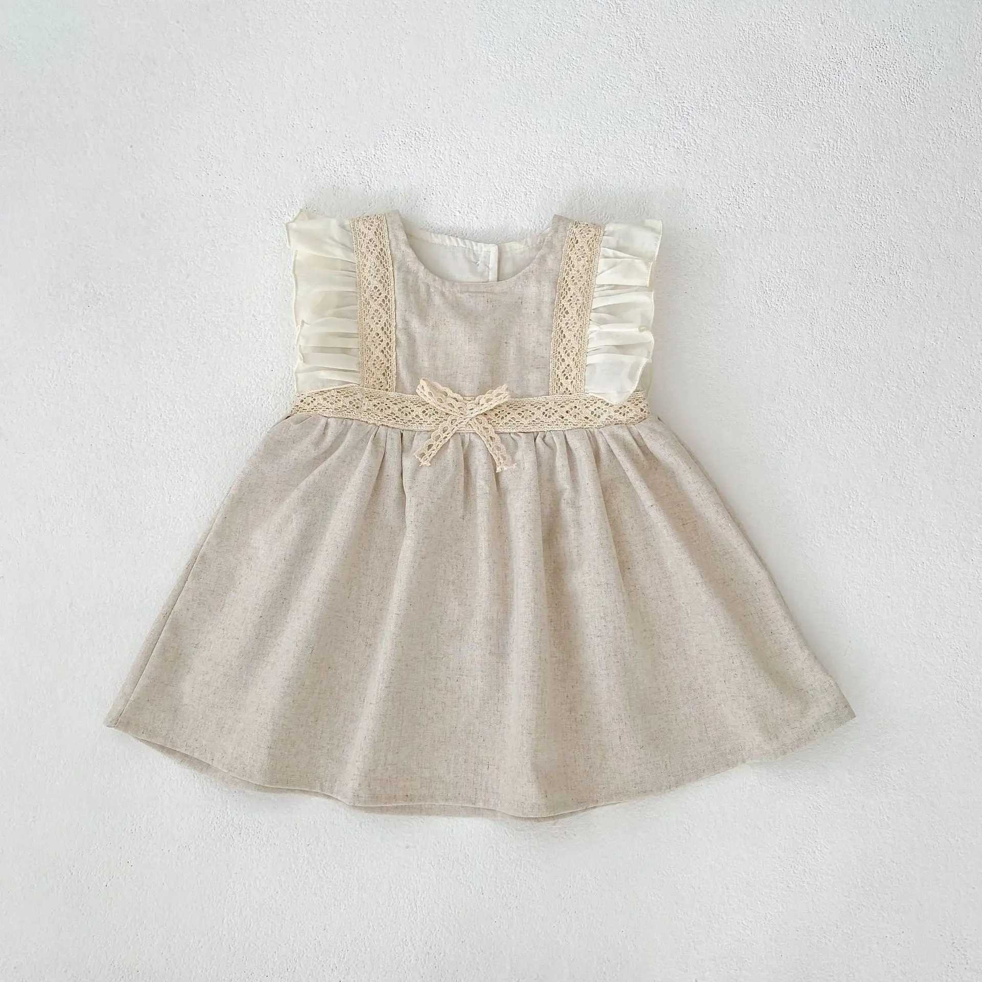 0-3 years old baby clothing baby girl contrasting color flying sleeve dress sweet princess dress R250707