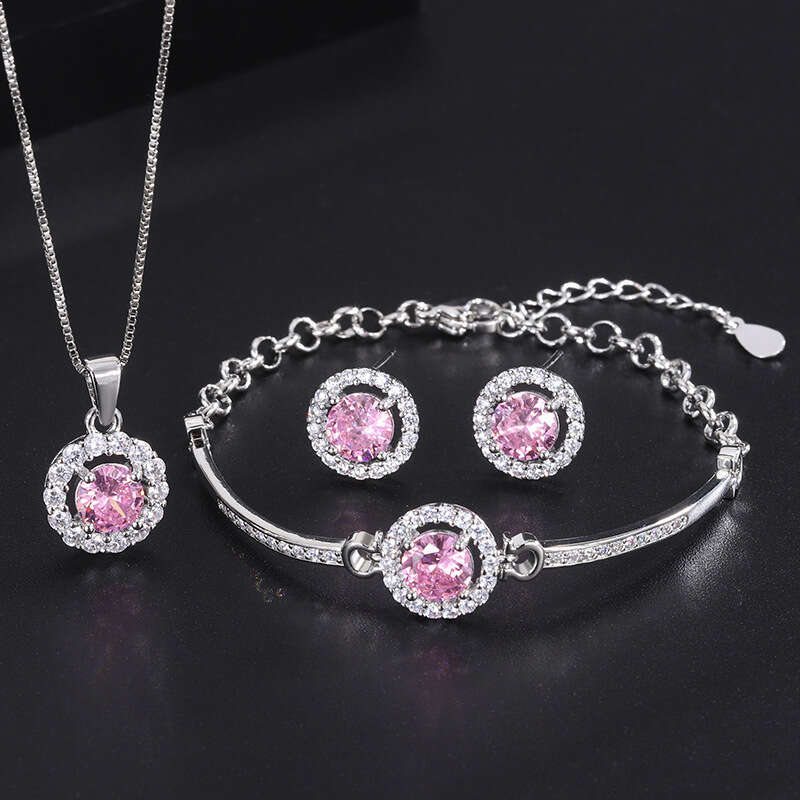 Pink Zircon Heart Beating Bracelet Bangle 2022 Qixi Festival Gift For Girlfriend Necklace Pendant Trendy Earrings Dfc