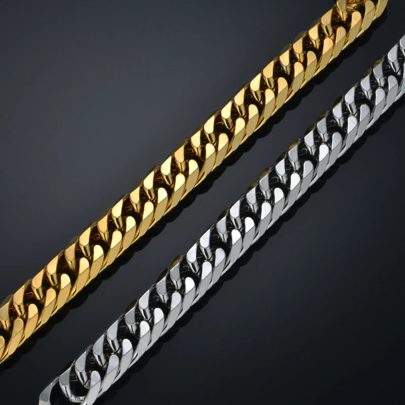 Cuban Link Bracelet For Men Jewelry Punk Gold Color Heavy Big Chain Stainless Steel Pulseras 250707