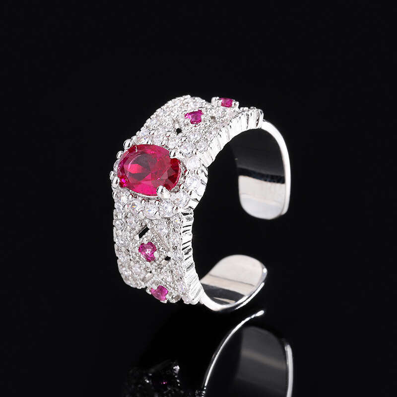 Red Corundum Open Korean Style Personality Simple Blue Fashion Index Finger Ring 6Bc