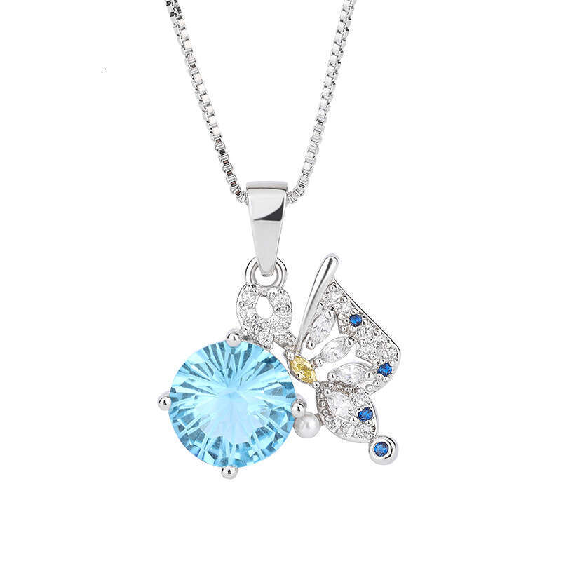 Tiktok Live Micro Pave Dia Fireworks Chrysanthemum Blue Ring 2022 New Women's Earrings Pendant Set 8E2