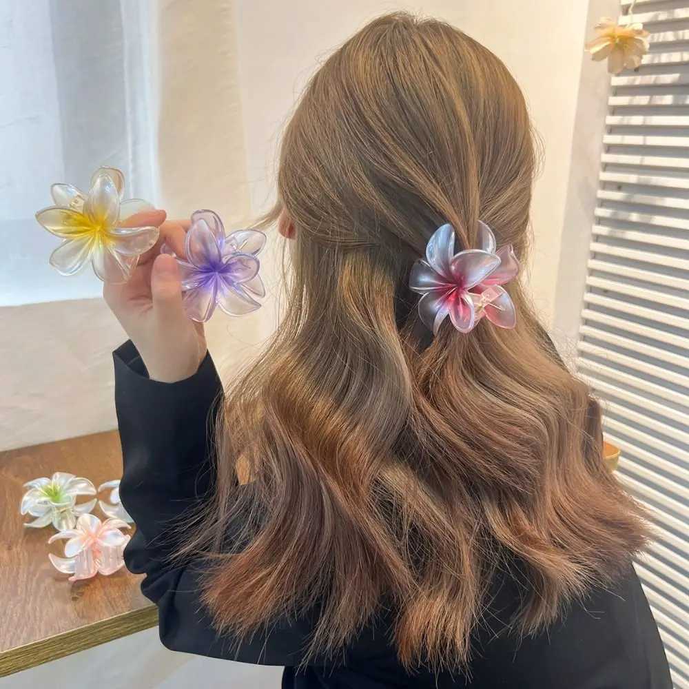 Hair Accessories Shark Clip Hair Claw Plumeria Flower Shape Bohemian Styling Hair Clip Plastic Hairpins Summer Y250707