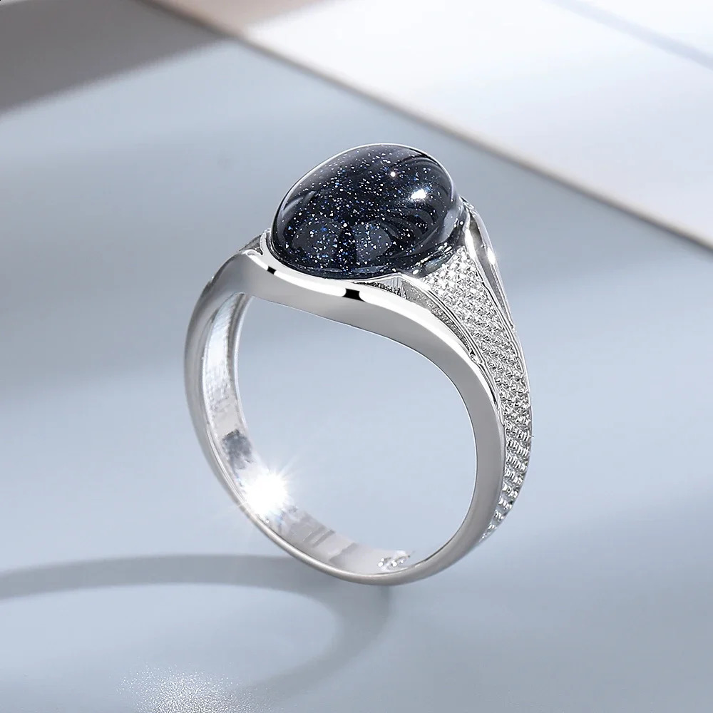 S925 Silver Jewelry Ring Natural 1014mm Big Bluesand Stone Vintage For Women Party Gifts 250624