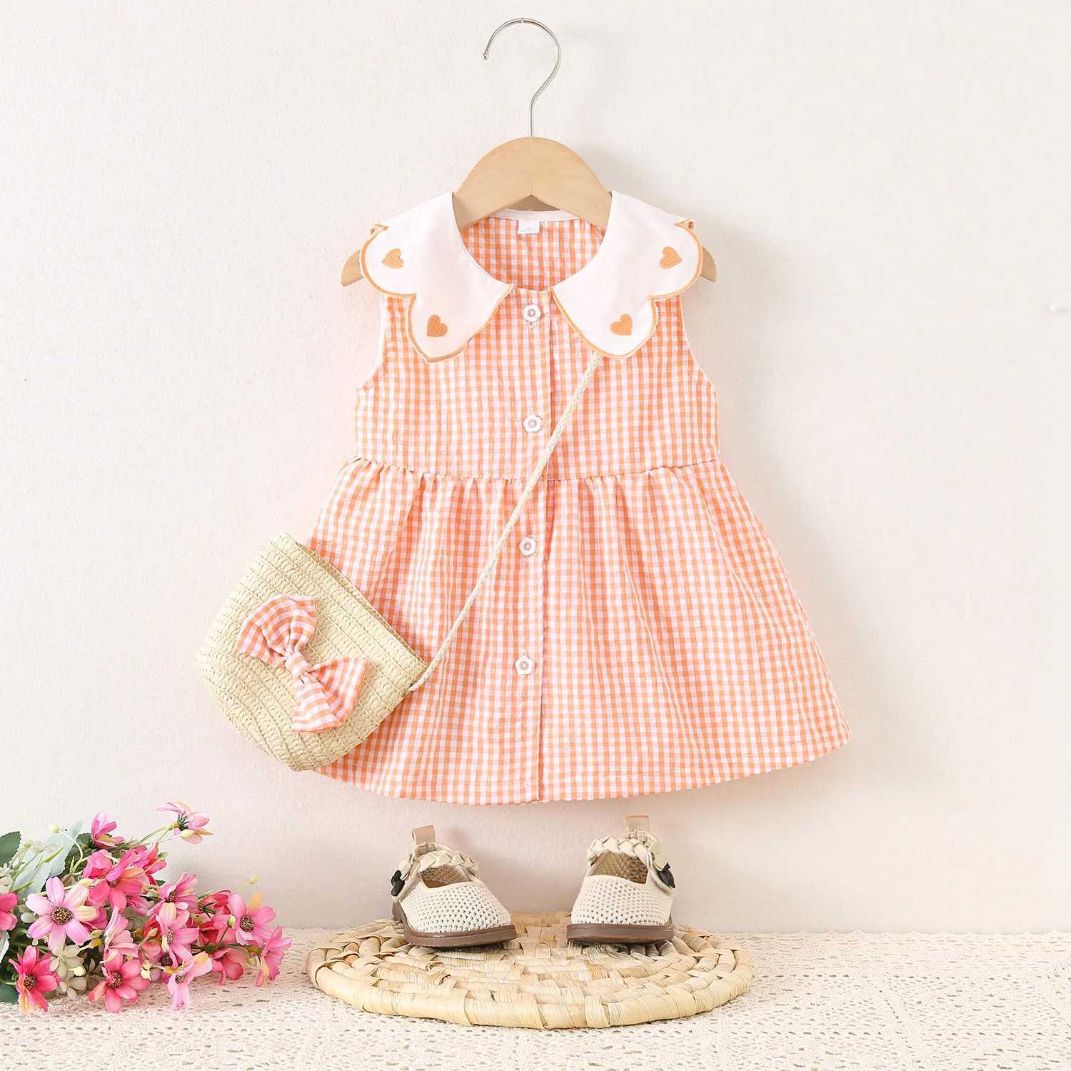 Baby Girl Dress Summer Cotton Plaid Sleeveless Girl Dress Cute Lapel Girl Dress BabyClothing R250707