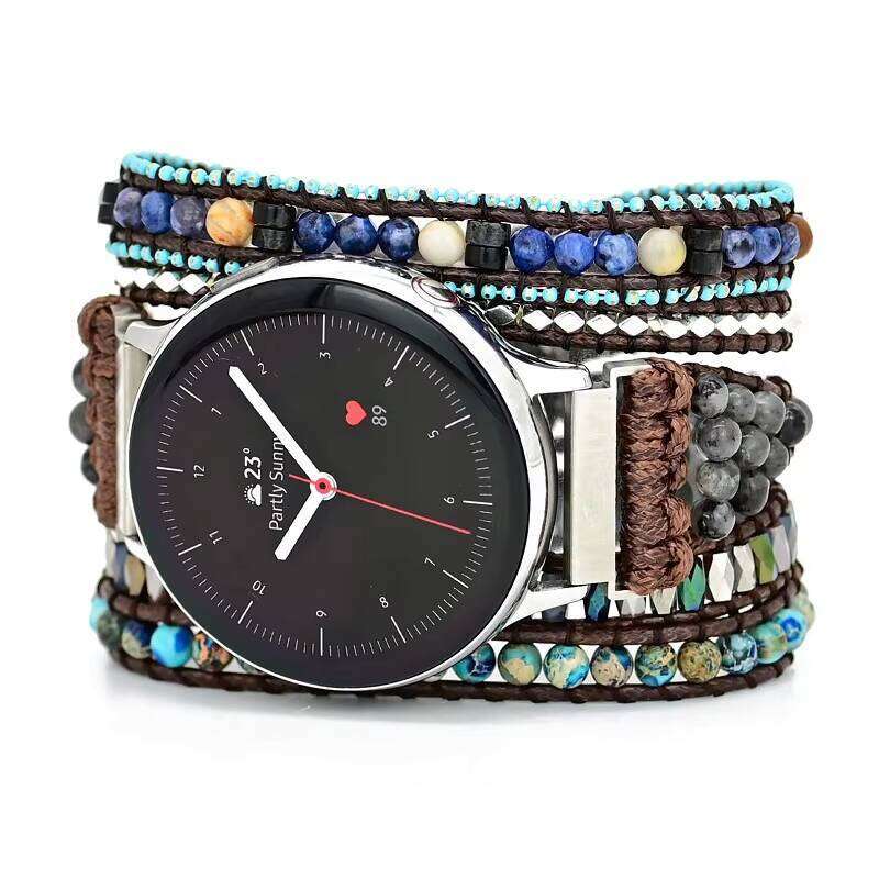 Natural Stone Bead Bracelet Bohemian Strap 20mm Compatible with Samsung Active 2/Galaxy Watch 3 41mm 45mm