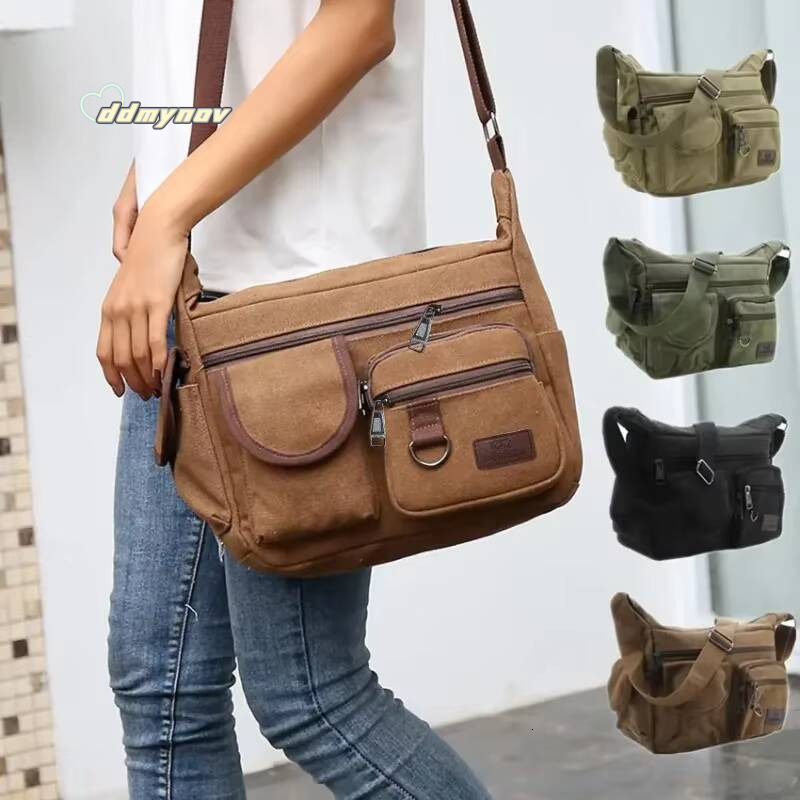 Heren Casual Sling Bag Messenger Crossbody Schouder Unisex Reizen Outdoor Vintage Tassen ddmynov