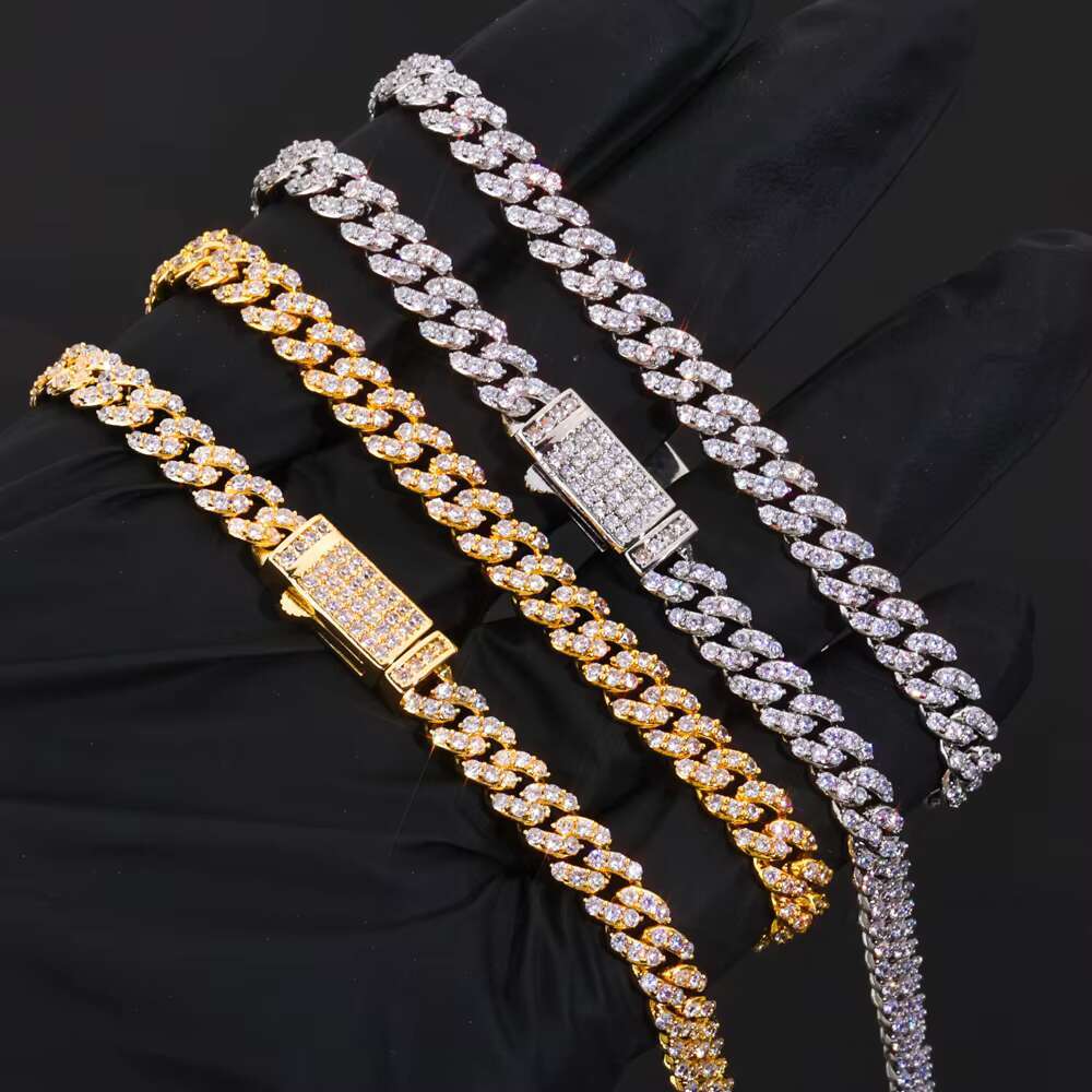 NUOYA Hip Hop Jewelry 6mm Miami Cuban Link Chain Fully Iced Out Diamond Cuban Link Chain Bracelet Mens Jewelry