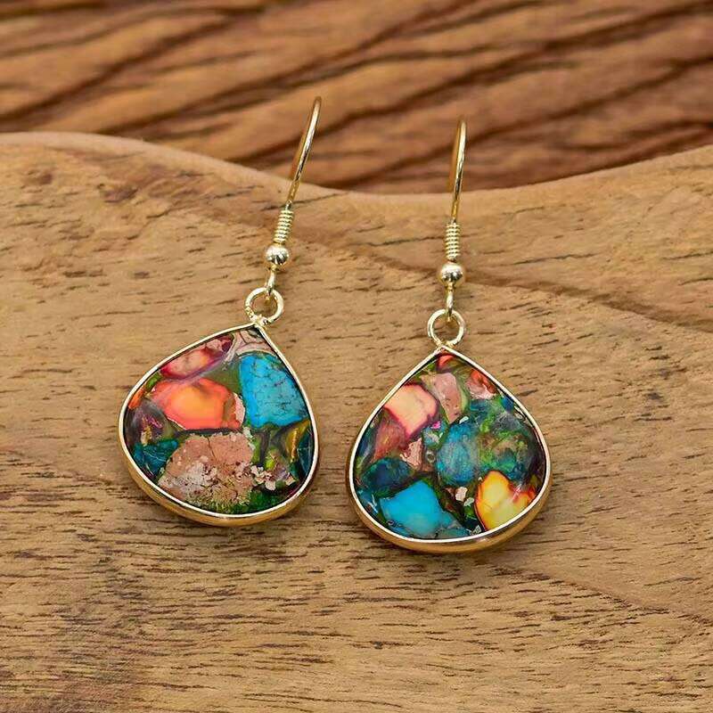 Geometric fashion Natural Stone Multi-color Matching Earrings