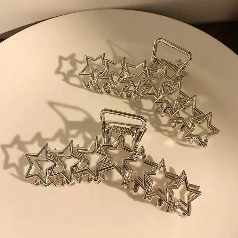 Silver Y2K Hollow Star Hair Claws Sweet Pentagram Heart Cool Girls Charm Trend Hair Clip for Women Aesthetics Hair Accessories Z250707
