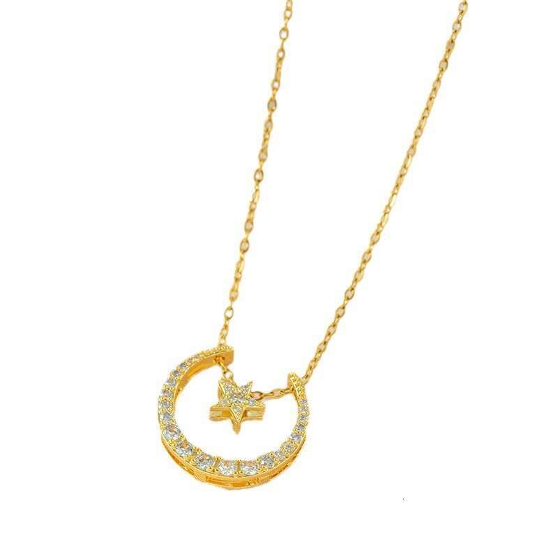 DHcollections Trendy Jewelry Cute Sweet Sparkling Star Moon Necklace Pendant Collarbone Chain Niche Fashion Versatile Accessories for Women