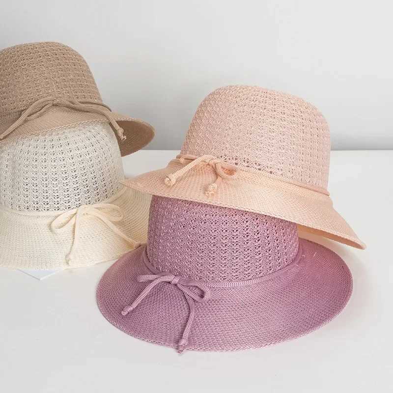 Hats for Women Summer Braided Beach Sun Hat Solid Color Sunshade Lady Visor 6cm Brim Sunhat Travel Vacation Accessories Y250707