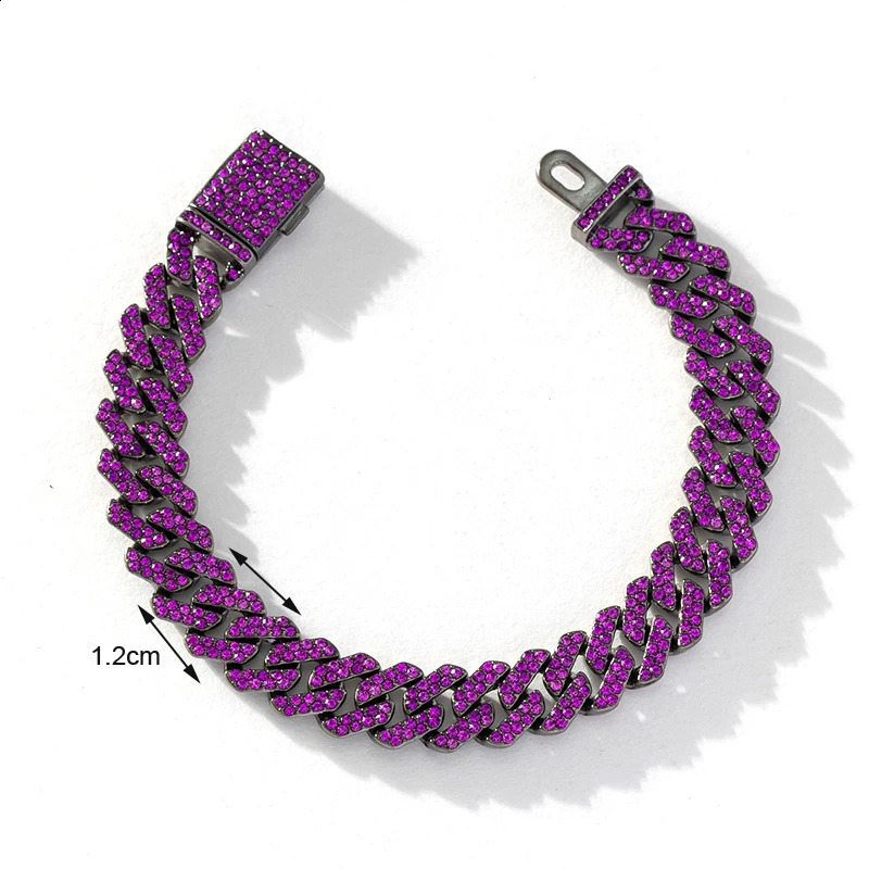 HipHop Men Women Purple Bracelet Black Color Plated Rhinestone Cuban Link Chain Bracelets Fashion Jewelry Gift 250707