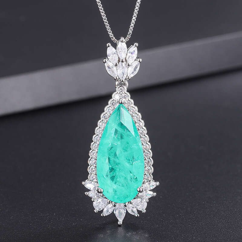 Fashion Gemstone Jewelry Emerald Necklace Water Drop Shape Inlaid Dia Paraiba Pendant For Women 438