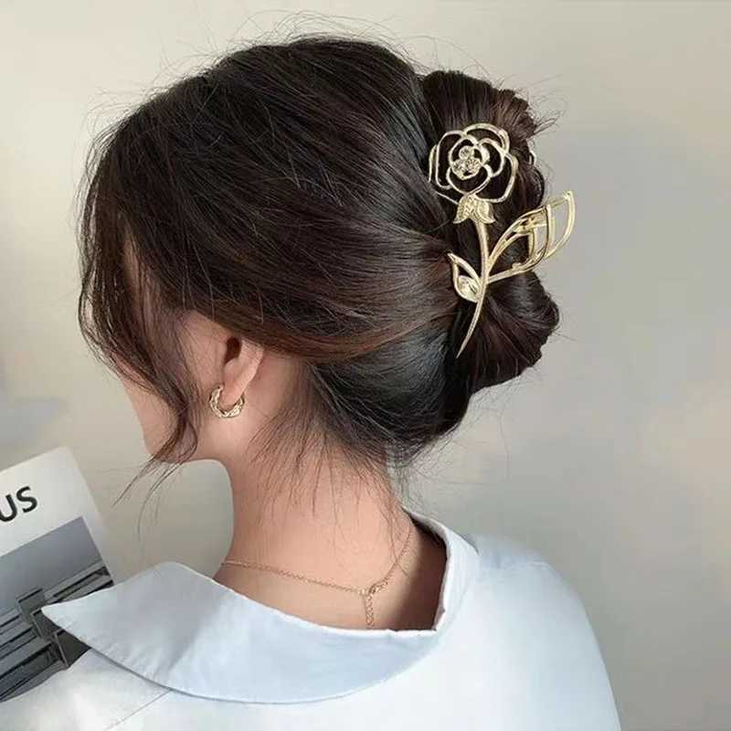Woman Large Metal Rose Floral Leaf Hair Claw Crab Ladies Barrettes Hairgrip Girls Hair Clips Hairpins Headwear Accessories Gifts Z250707
