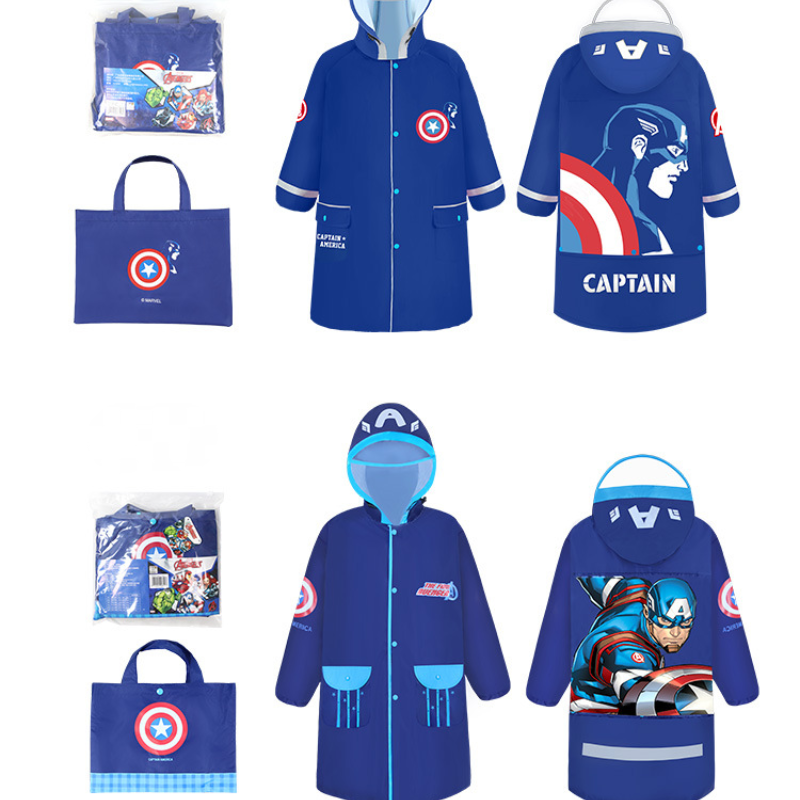 Disney children's raincoat boy's zipper raincoat primary school raincoat cartoon hiking raincoat waterproof backpack position reflective str