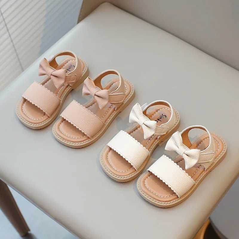 Toddler Girls Sandals Little Kids Beach Shoes 2024 Summer Brand New Children Flat Sandals Sweet Princess with Bowtie Open Toes R250707