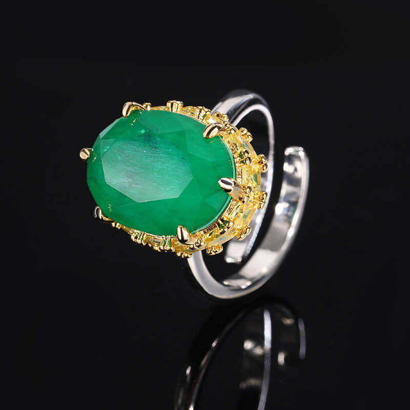Gold-Plated Copper Full Small Square Oval Egg-Shaped Large Pink Diamond Ring Fashion Luxury Red Corundum Emerald Women's Cfd