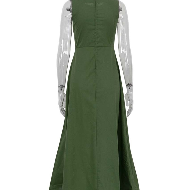 Oymimi Elegant Green Cotton Womens Dress Fashion O-Neck Sleeveless Dresses Casual High Waist A-Line Mid-Calf Dresses Female 250703