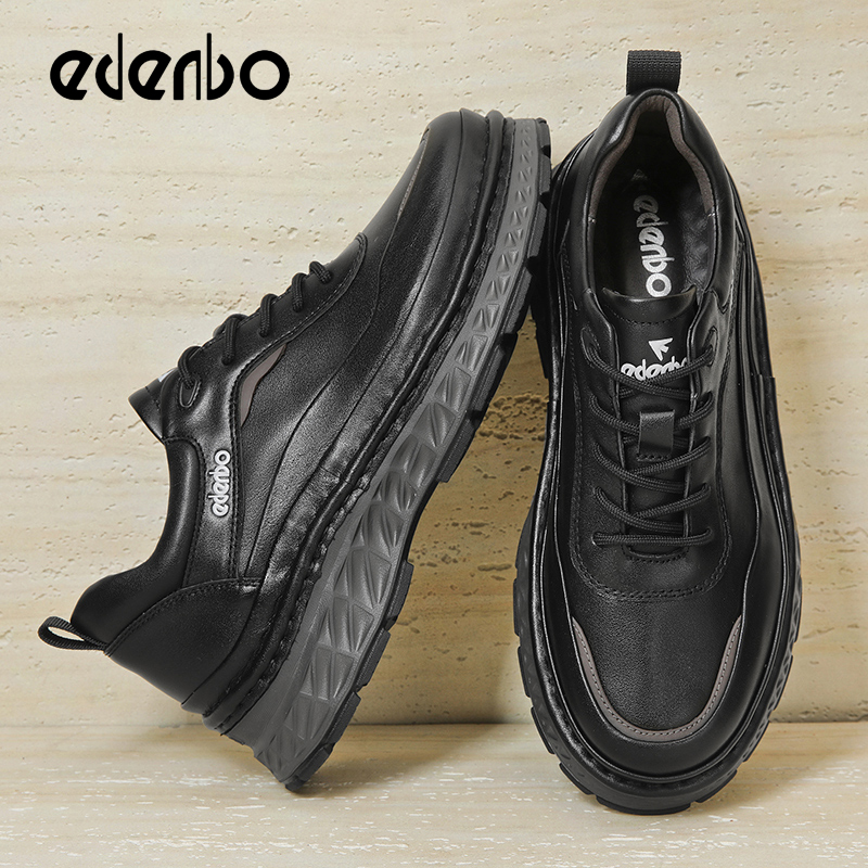 Edenbo men's shoes 2025 new four seasons genuine leather waterproof sports casual shoes men's white all-match full cowhide sneakers