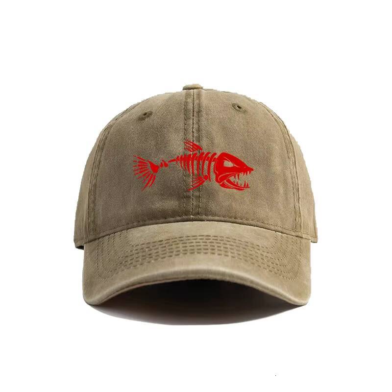 Fishbone Baseball Cap Summer Distressed Dad Hats Men Outdoor Fishing Skeleton Fish Bone Caps MZ-496 ddmythur