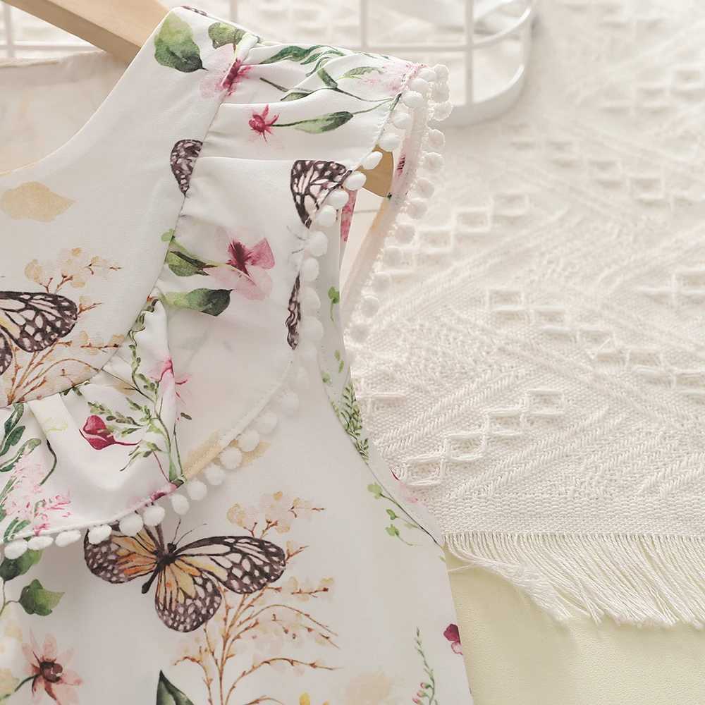 Children Clothes Crew-neck Sleeveless Vest Butterfly Flower Print Dress Temperament Casual Girls Dress R250707