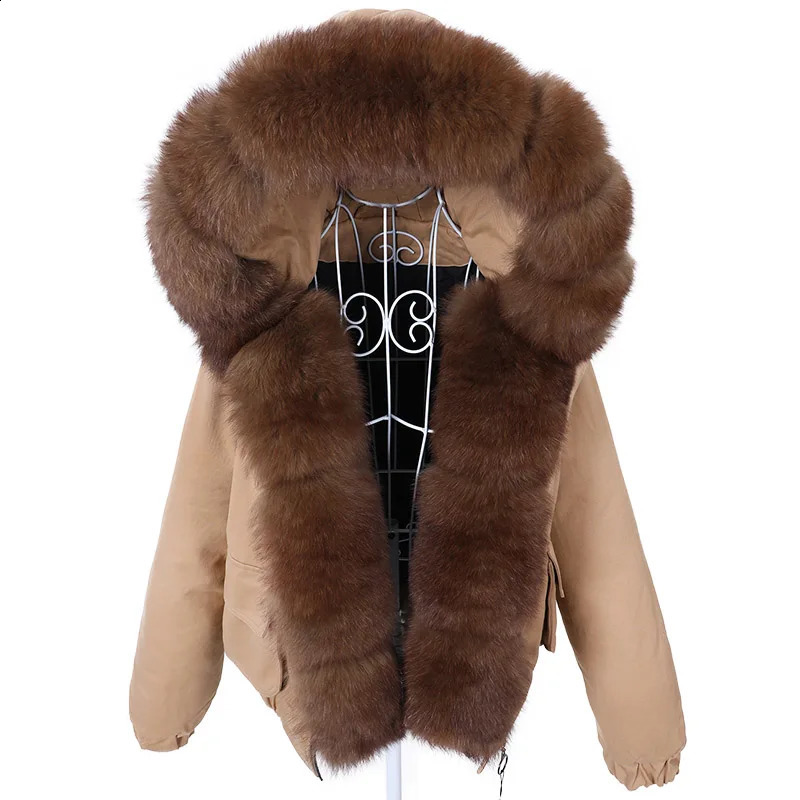 MAOMAOKONG Fashion Short Women Natural Fox Fur Raccoon Fur Collar Winter Parka Bomber Jacket Waterproof Coat Cotton-padded 250703