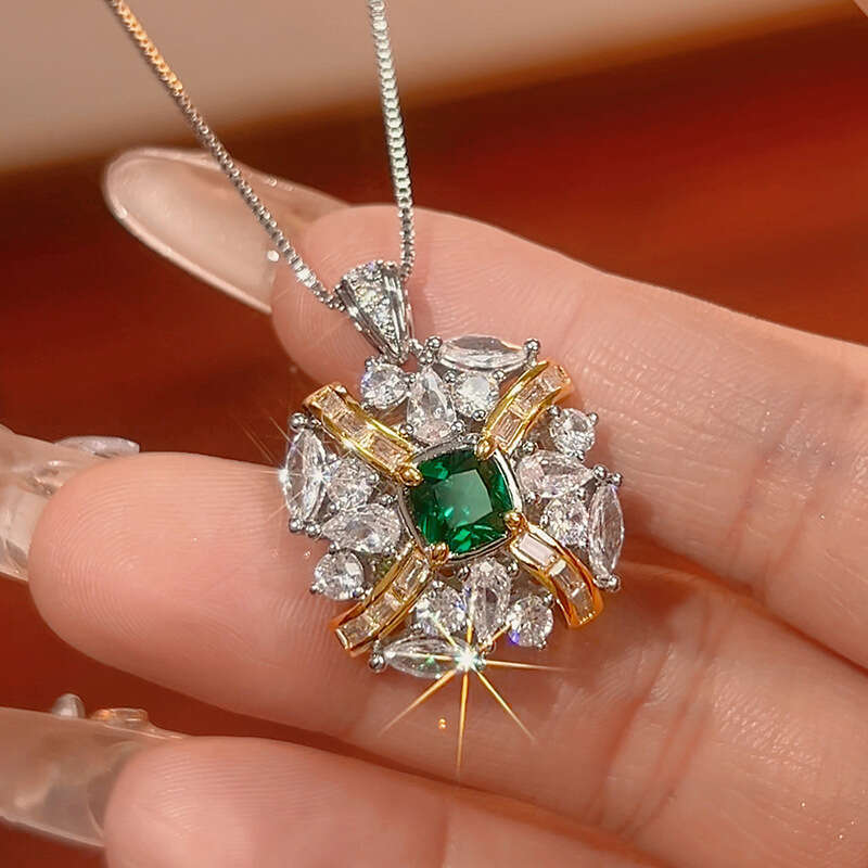 New Set Necklace Earrings Ring Gemstone Green Jewelry For Women 95A