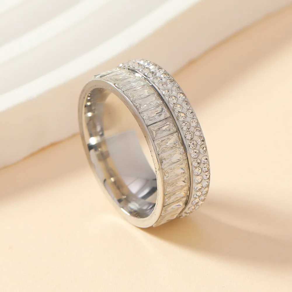 8MM Luxury Zircon Stainless Steel Finger Ring For Women 2025 New High Quality Anti-Fade Female Wedding Party Fashion Jewelry XJ250707