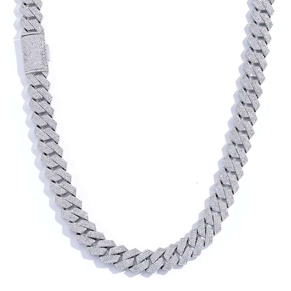 European American Cross-Border 15mm S925 Silver Necklace for Men High-End Hip-Hop Style Diamond-Inlaid Rhombus Cuban Moissanite