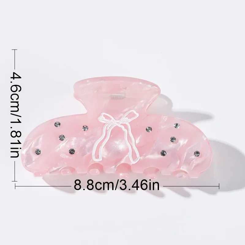 Elegant Acrylic Hair Claw Clip with Rhinestone Embellishments Pink Bow Design Anti-Slip Grip Fashionable Daily Wear Accessory Y250707