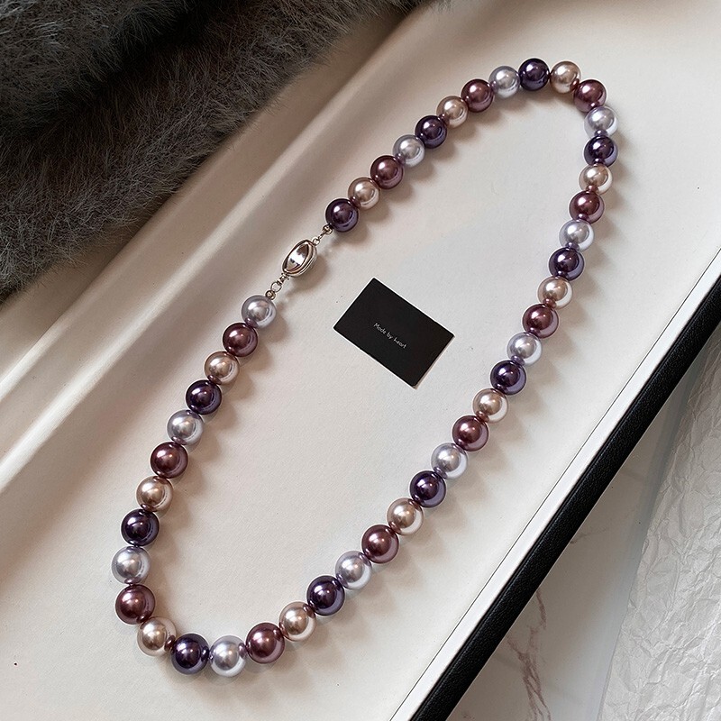 Designer necklace Morandi Mixed Color Purple Aurora Pearl Necklace for Women Light Luxury Niche HighEnd Clavicle Chain Choker 2025 New Model