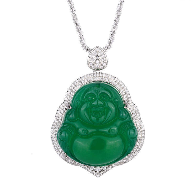 Huayoumei Jewelry Green White Chalcedony Laughing Buddha New Chinese Accessories National Style Maitreya Necklace Pendant 401
