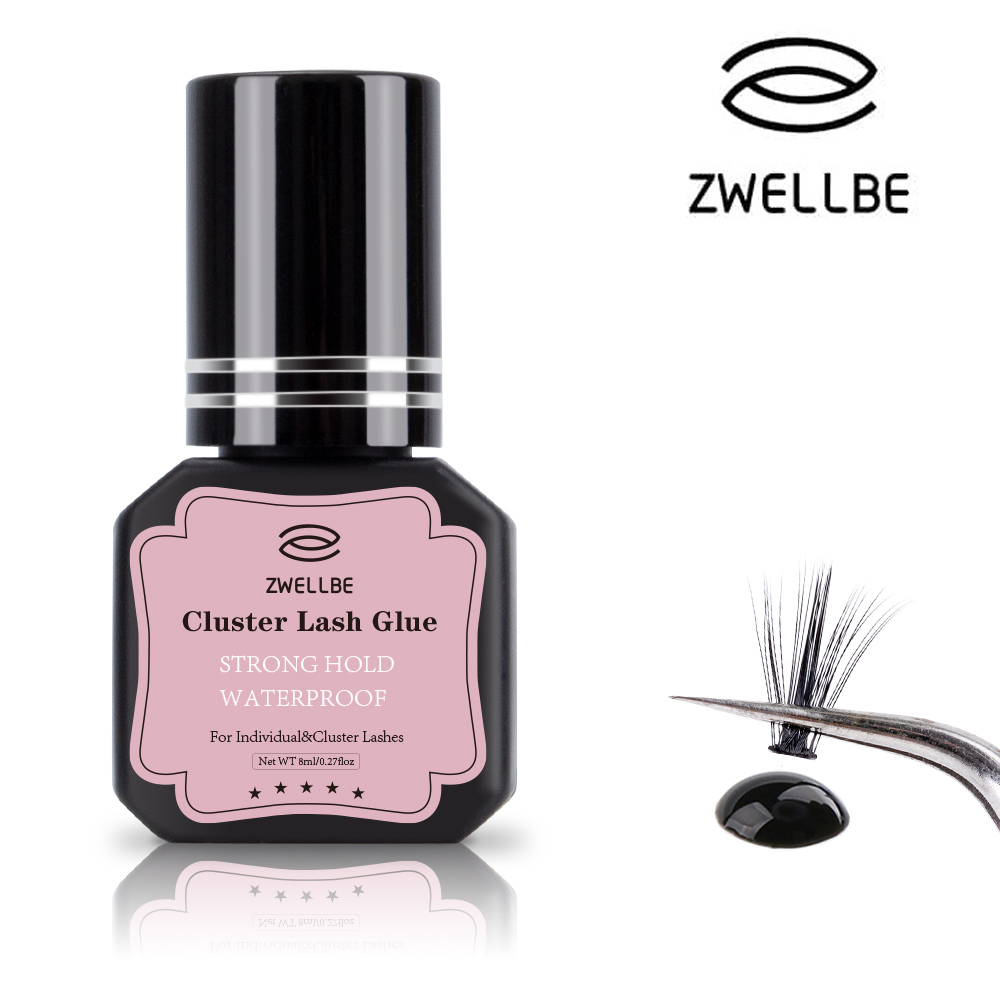 ZWELLBE Lash Clusters Glue 8ml Black Eyelash Glue for DIY Lash Extensions Long-Lasting Waterproof&No Irritation Makeup Tool