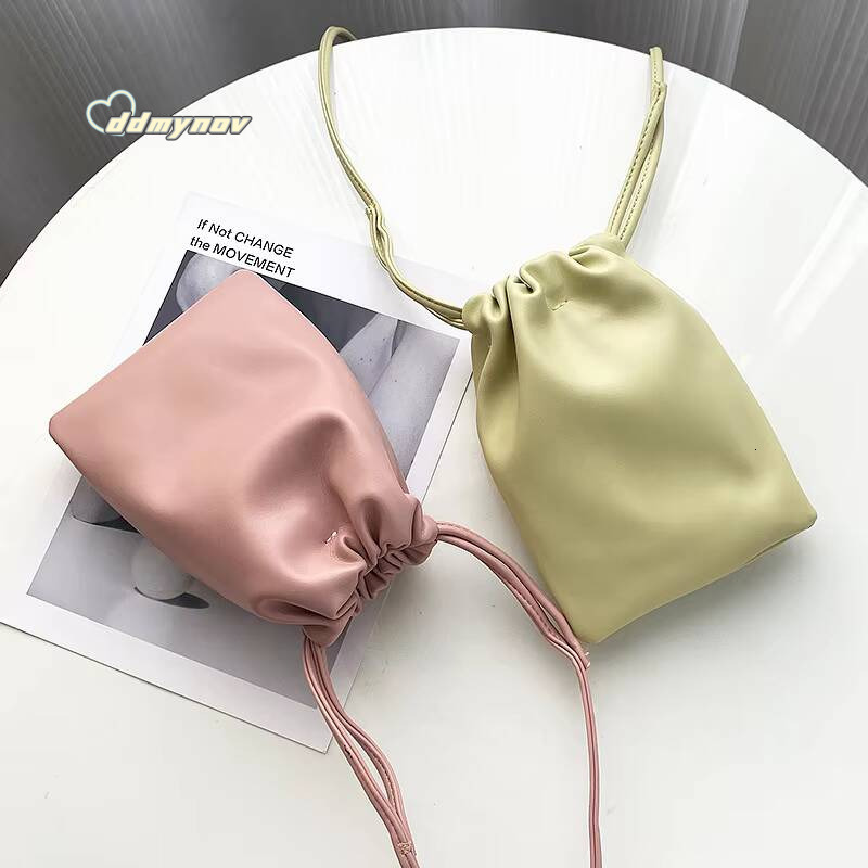Casual Drawstring Style Women Crossbody Candy Color Lady Mini Bucket Bag for Mobile Phone Female Shoulder Purse Wallet ddmynov