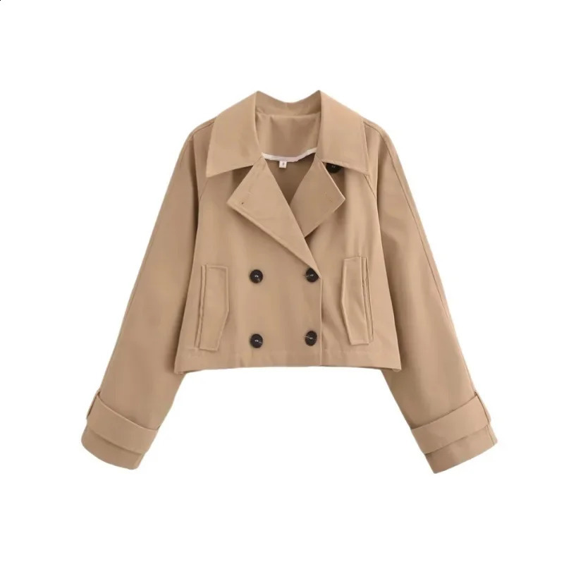 Elegant French Style Long Sleeve Jacket Coat Loose Double Button Versatile Autumn Fashion Womens Windbreaker Outerwear 250703