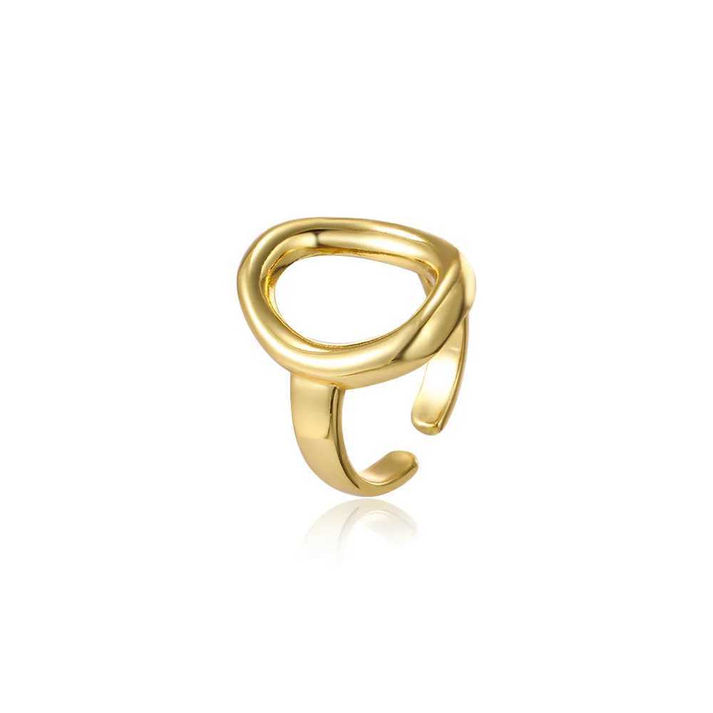 Personalized Fashion Geometric Smooth Oval Open Ring Copper Light Luxury Hollow Simple Adjustable Mens and Womens Ring Jewelry XJ250707