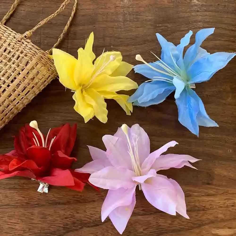 Bohemia Lily Flowers Hair Clips Multicolor Beach Hawaiian Big Flowers Hair Pins for Bridal Wedding Barrette Hair Accessories Y250707