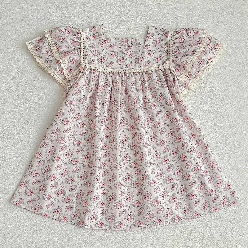 Kids Clothes Fashion Girl Dress Flower Embroidery Retro Lace Dress Cotton Princess Casual Round Neck Summer New Sweet Dress R250707