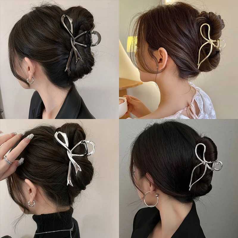 2024 New Vintage Ribbon Bow Hair Claws Exquisite Metal Hair Clip Clasp Hairpins For Women Hair Accessories Barrettes Shark Clips Z250707