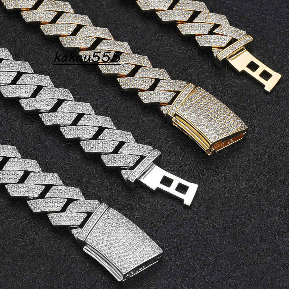 Hiphop Drop Shipping Iced Out GRA VVS Moissanite Sterling Silver Rhodium Plated Box Clasp 3 Rows 15mm Cuban Link Chains