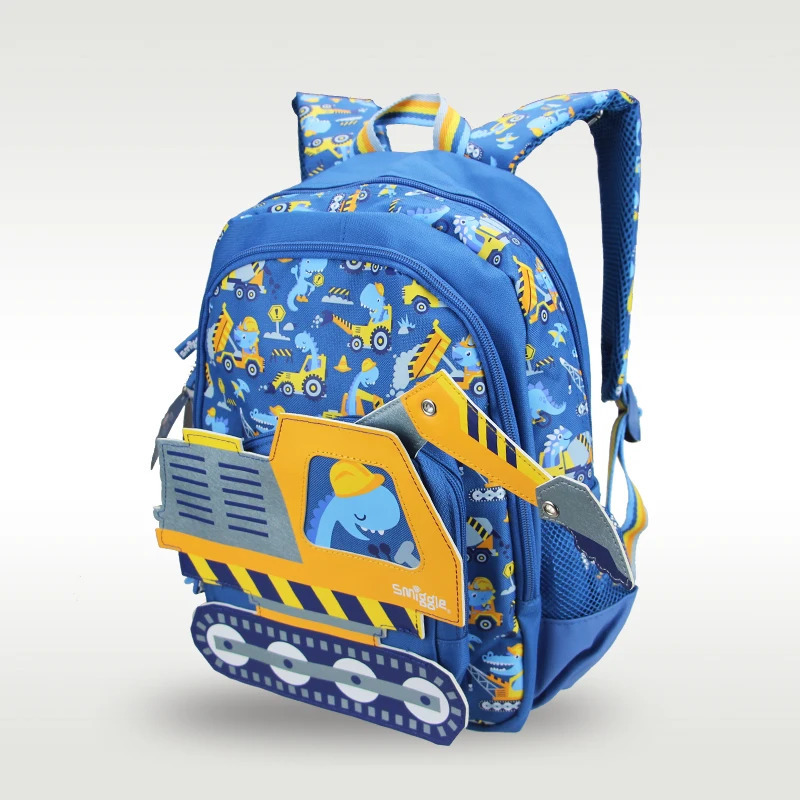 Australia smiggle original childrens schoolbag boys excavating machinery shoulder backpack Kawaii 3-7 year modeling bags 14 inc 250704
