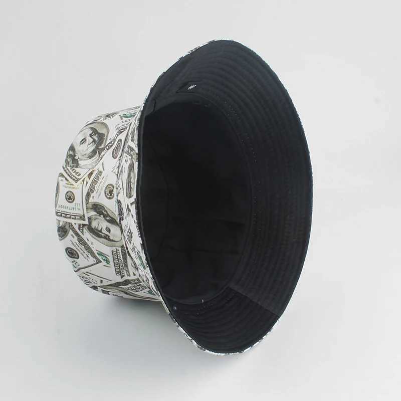 New Dollar Print Fishing Cap Bob Chapeau Femme Reversible Bucket Hat Men Fishing Bucket Hats For Women Harajuku Hip Hop Cap Y250707