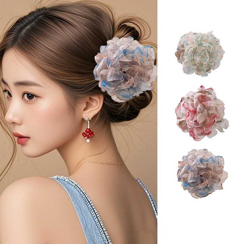 Mesh Broken Flower Hair Clip for Women Sweet Rose Shark Clip Fashion Girls Back of The Head Hair Clamp Y250707