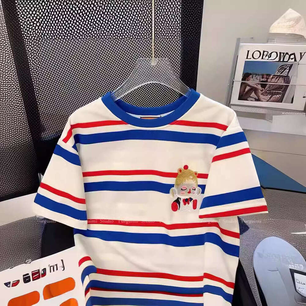 Striped Short T-Shirt For Women Summer New Style High-End Fashionable Youthful Casual Half Sleeve Top B5