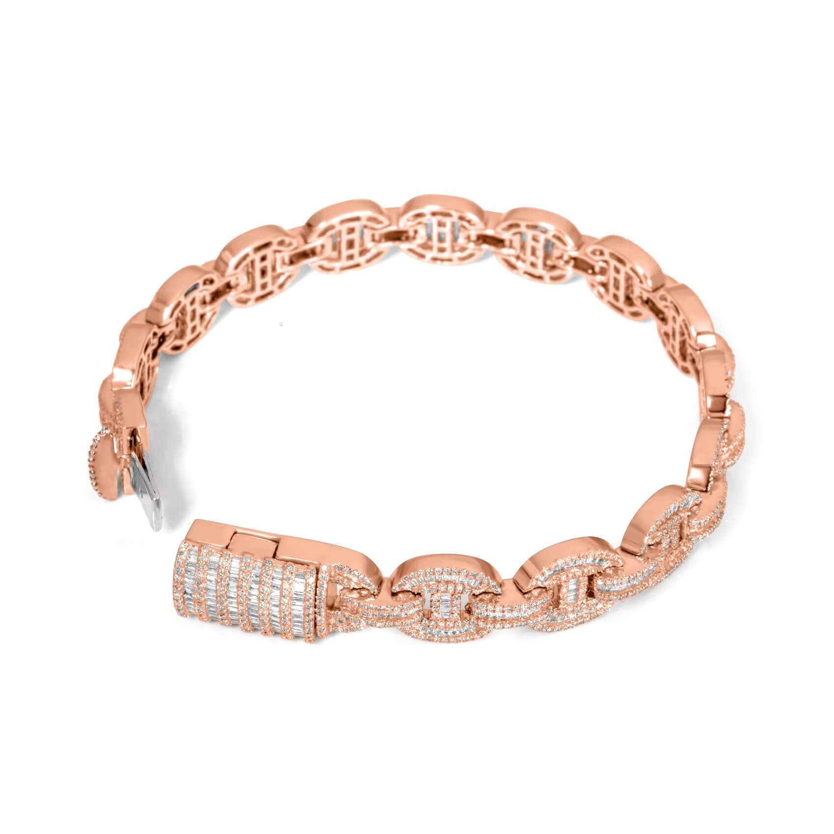 925 Sterling Silver Bracelet Moissanite Diamond Stone Exclusive Rose Gold Plated Fine Chain Link Stylish Eye-Catching Design