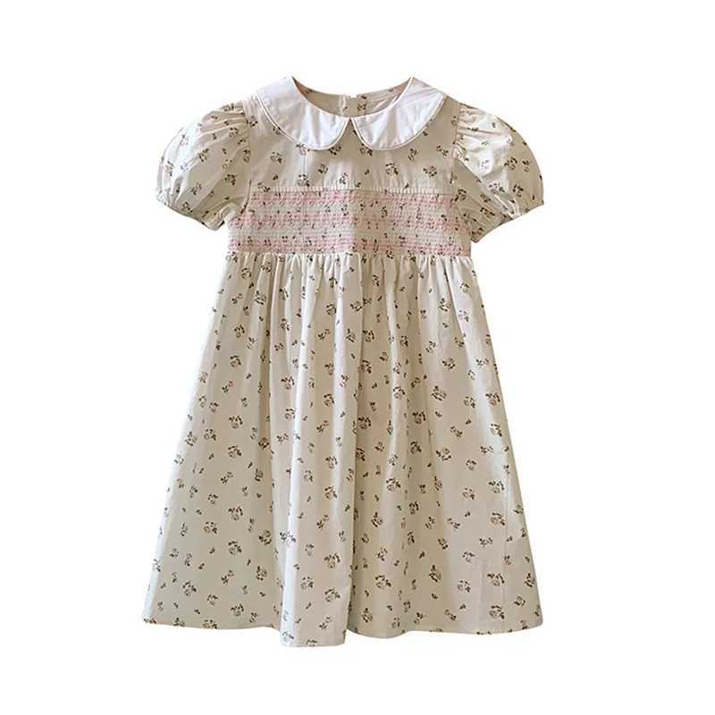 2025 Summer French Style Puff Sleeve Girls Dress Childrens Clothing Baby Collar Sweet Short Sleeved Childrens Dress R250707