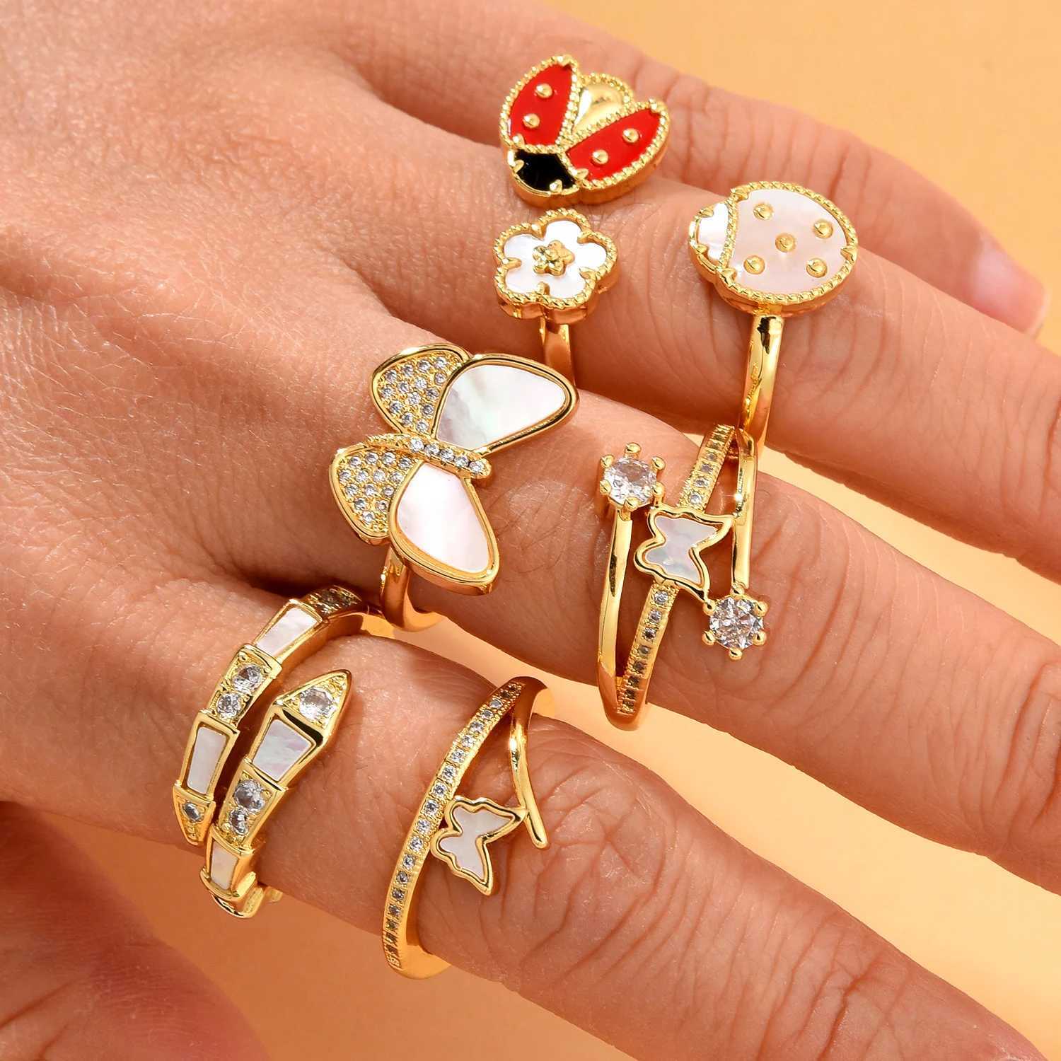 New Fashion Adjustable Zircon Rings For Women Men Copper Open Gold Plated Ring New Vintage Animal Aesthetic Jewelry womens ringsXJ250707