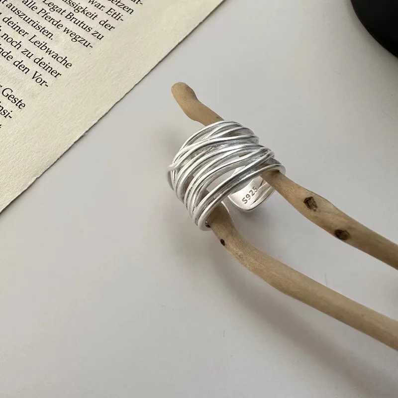 925 Sterling Silver Rings for Women Fashion Geometric Handmade Irregular Interware Lines Ring Party Christmas Gift XJ250707