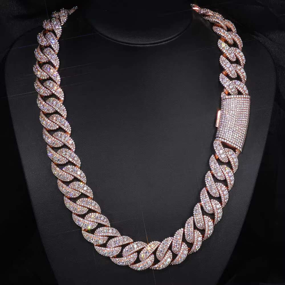 NUOYA Luxury 925 Silver Cuban Chain Necklace Women 22mm Three Row Iced Out VVS Moissanite Hip Hop Cuban Chain Jewelry Gift
